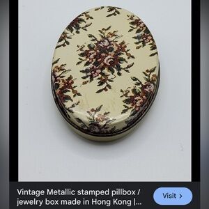 Vintage antique metallic stamped pill box & buttons!